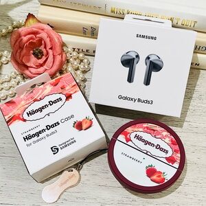 Samsung Galaxy Buds3 Wireless Bluetooth Earbuds Silver + Haagen-Dazs Case Korea